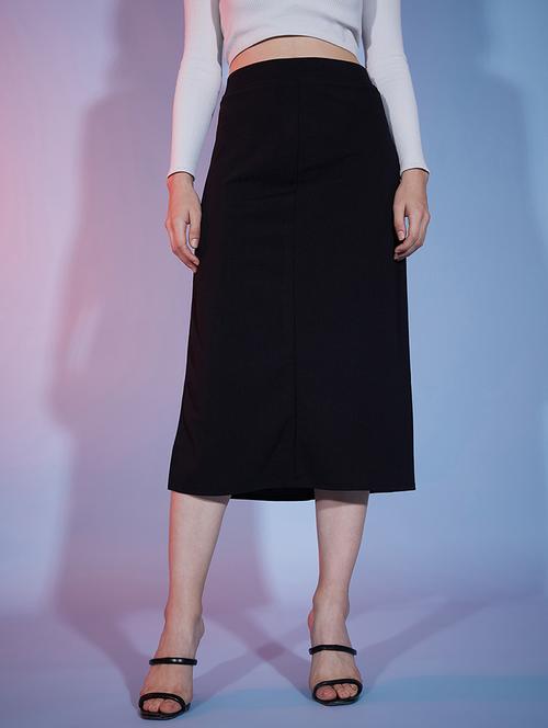 women mid rise solid side slit skirt - 20273788 -  Standard Image - 0