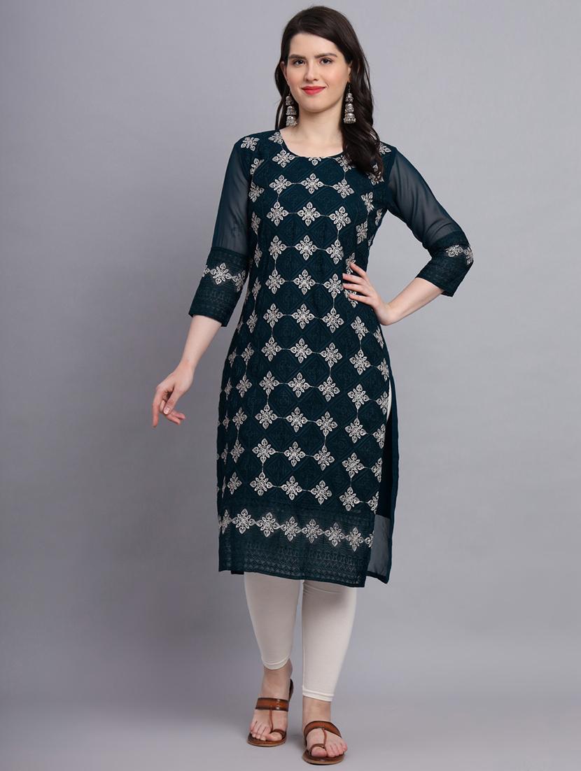 teal colored straight kurta - 20276518 - Standard Image - 4