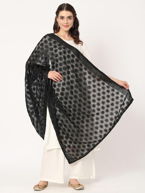 women black phulkari embroidered dupatta  - 20276658 - Very Small Image - 1