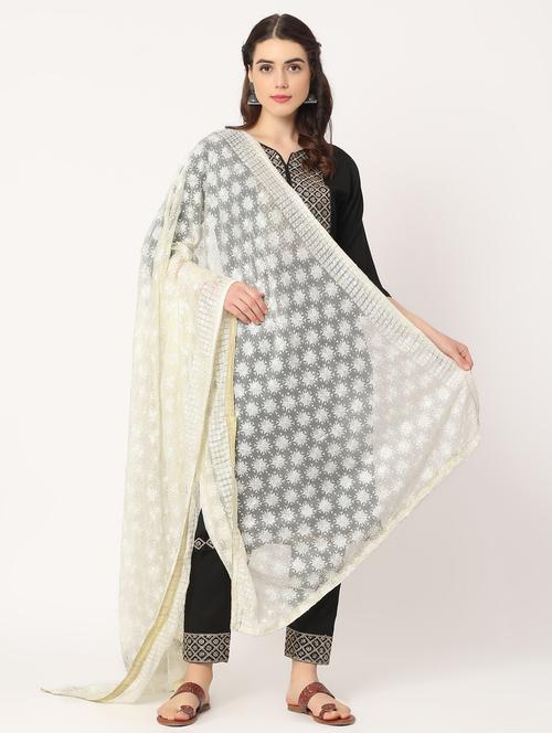 women off-white phulkari embroidered dupatta  - 20276667 - Very Small Image - 1