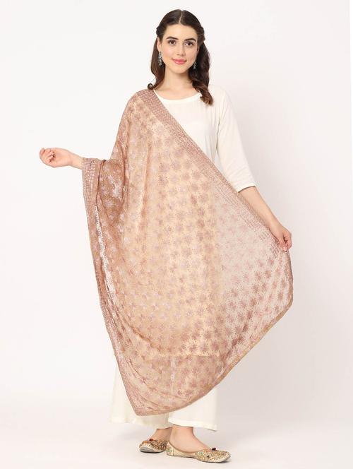 women beige phulkari embroidered dupatta  - 20276670 - Very Small Image - 1