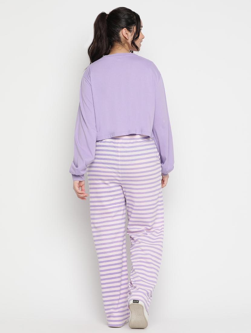 purple stripes print pyjama set nightwear - 20283100 - Zoom Image - 3