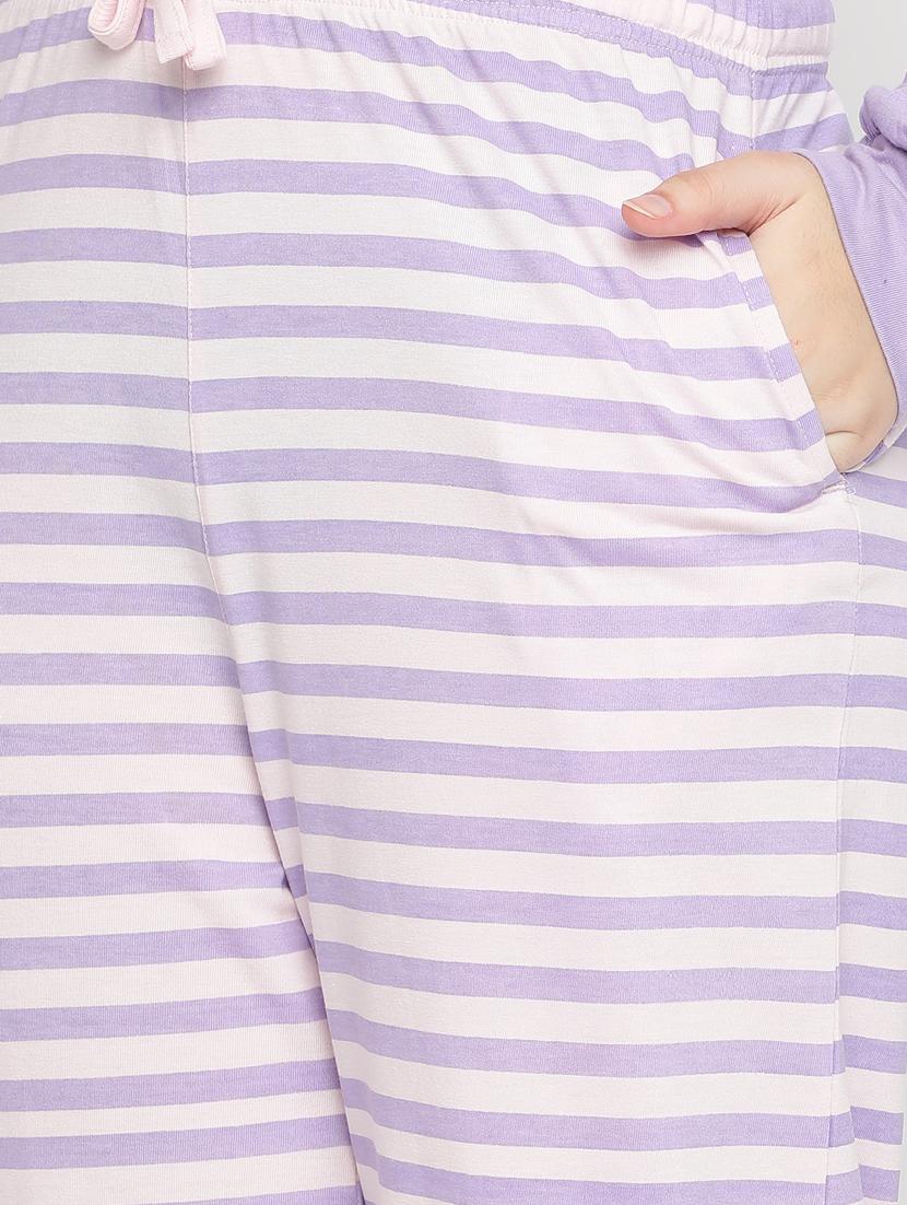 purple stripes print pyjama set nightwear - 20283100 - Standard Image - 5