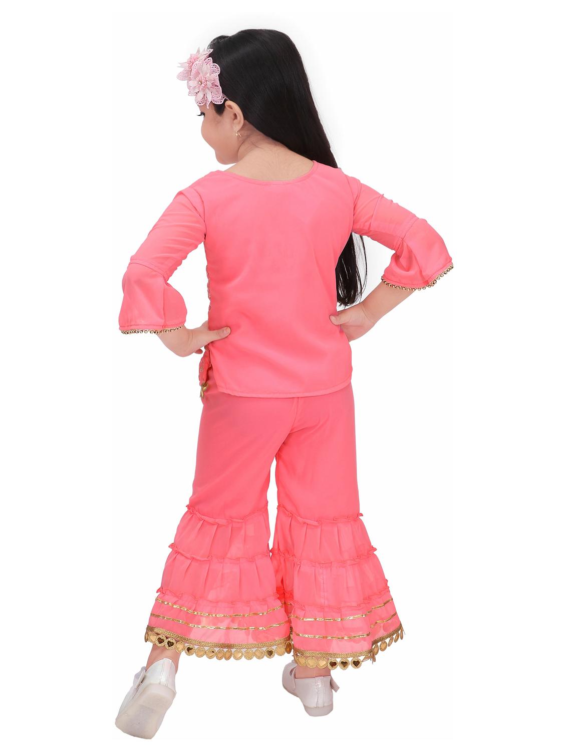 girls pink sequined kurta & sharara set - 20291136 - Zoom Image - 2