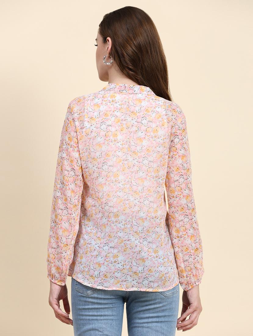 pink floral print mandarin neck top - 20294636 - Standard Image - 3