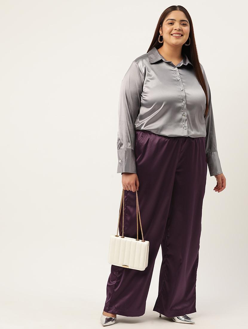 purple linen relaxed fit palazzo - 20302757 - Standard Image - 3