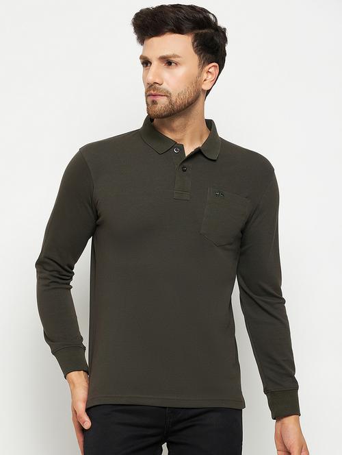 men olive solid polo t-shirt - 20304939 -  Standard Image - 0