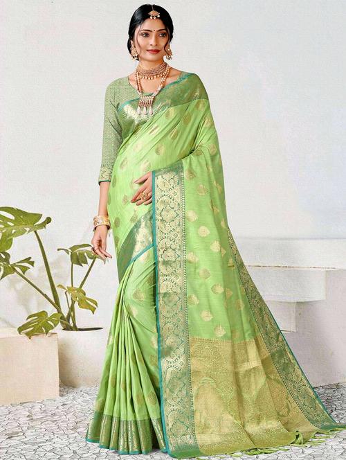 women's self design light green colored saree with blouse - 20306065 - Very Small Image - 1