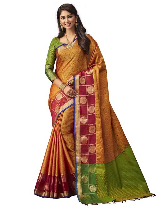 women's self design mustard colored saree with blouse - 20306939 - Very Small Image - 1