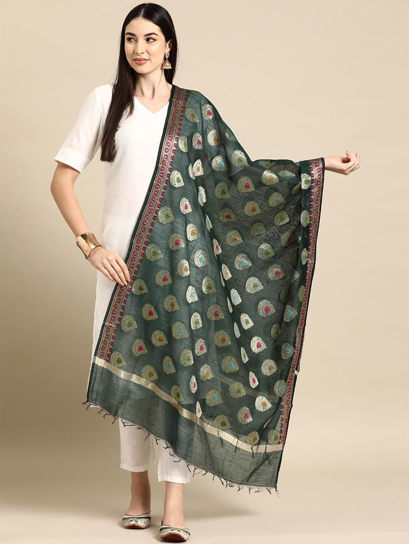 green cotton blend dupatta - 20315846 - Zoom Image - 0