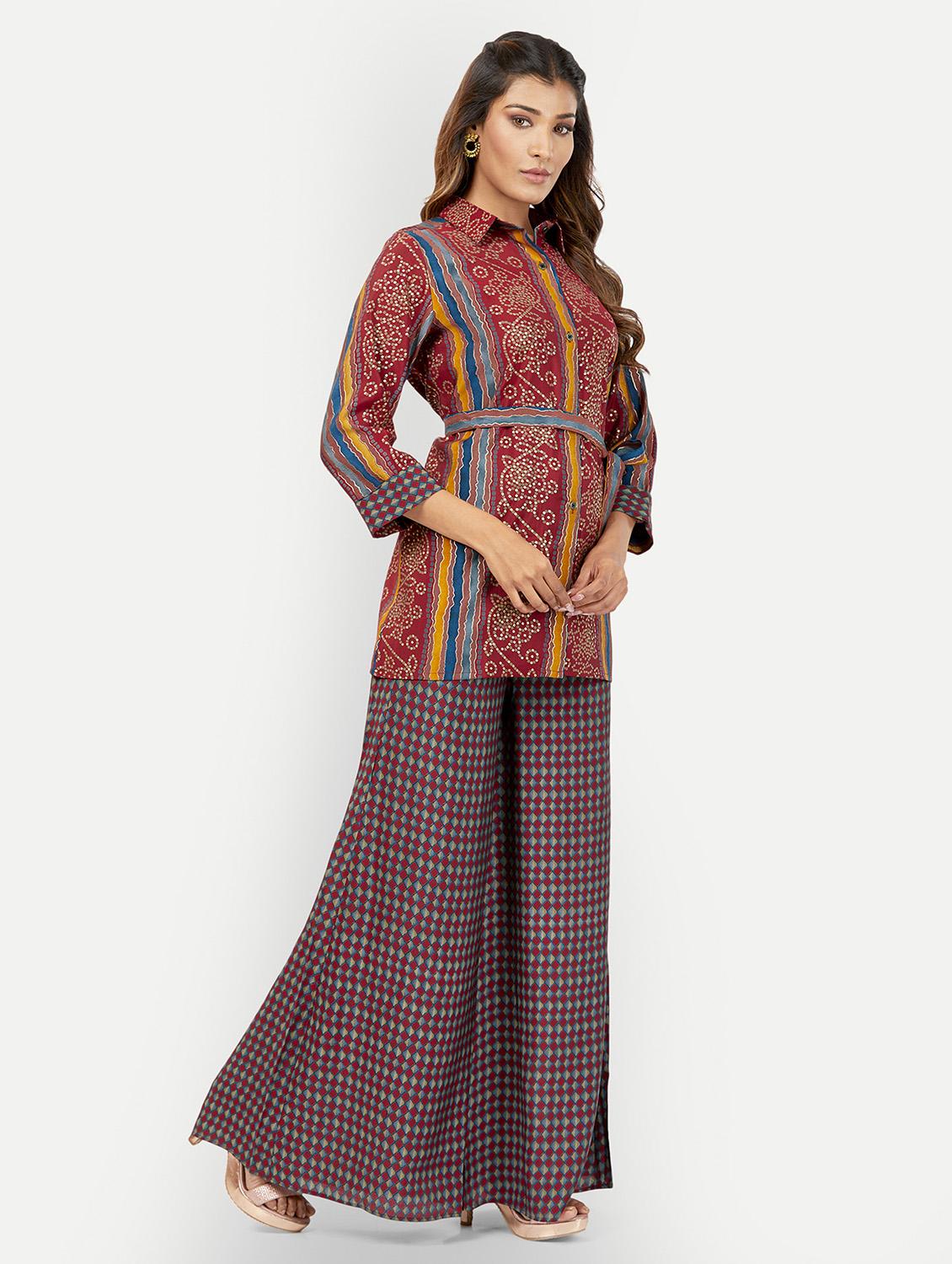 women multi color shirt collar co-ord sets - 20318833 - Standard Image - 2