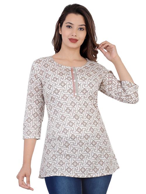 white printed round neck a-line tunic - 20319330 - Very Small Image - 1