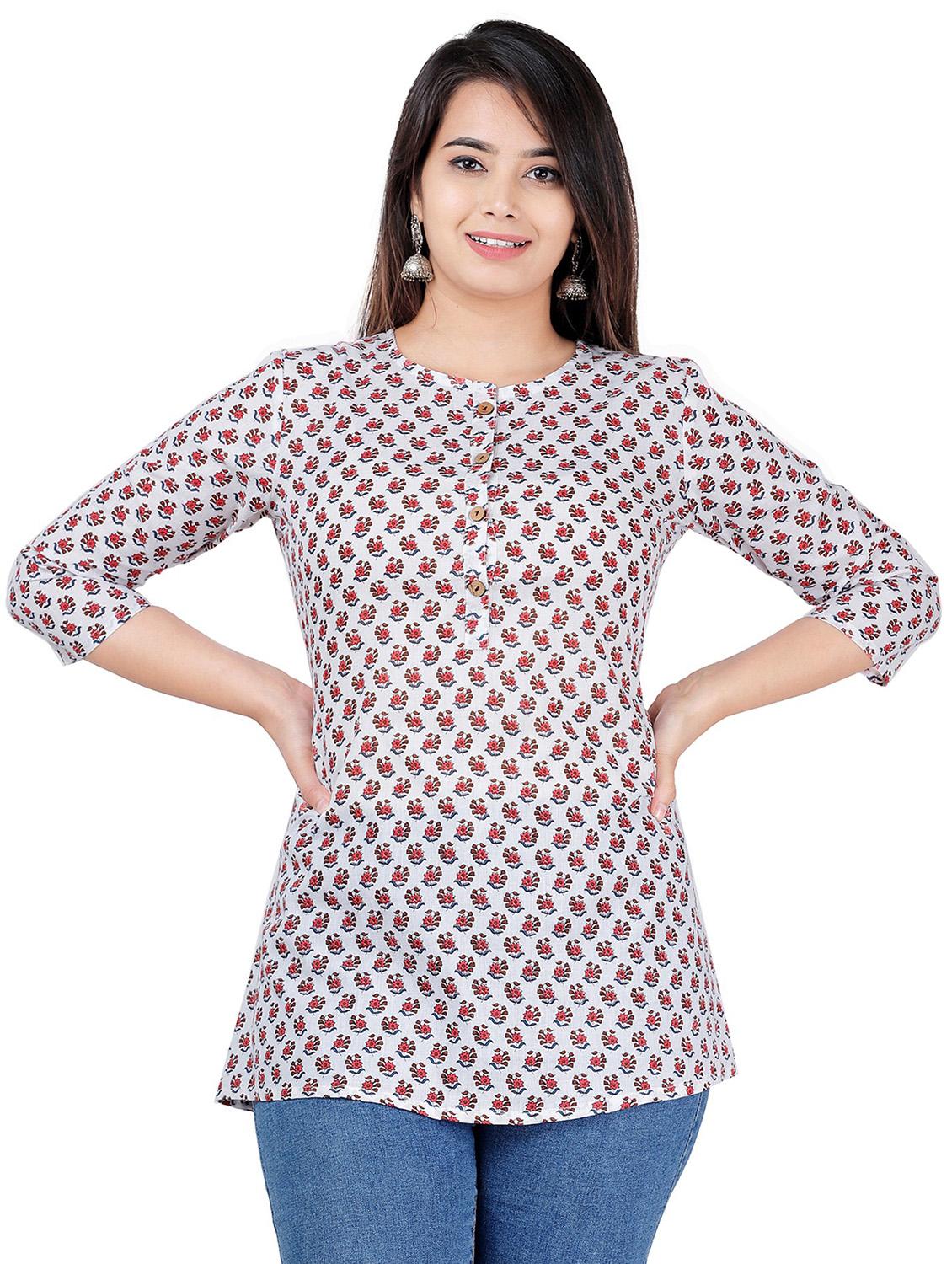 white floral regular tunic - 20319356 - Zoom Image - 0