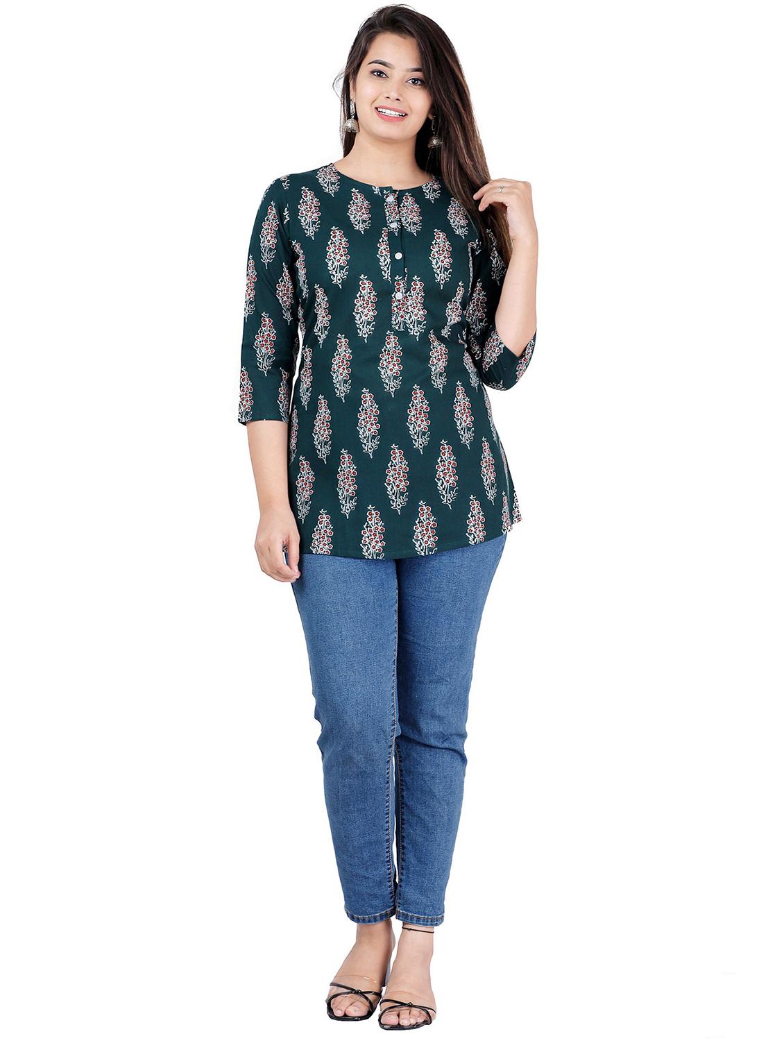 women bottle green regular fit a-line top - 20319365 - Standard Image - 3