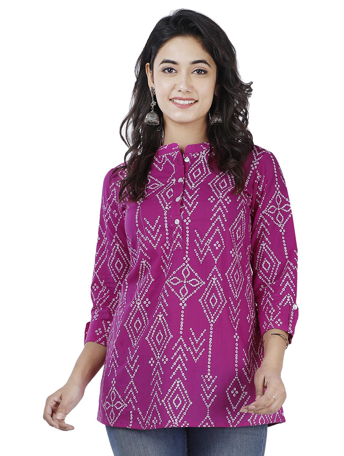 purple bandhani printed regular top - 20319373 -  Zoom Image - 0