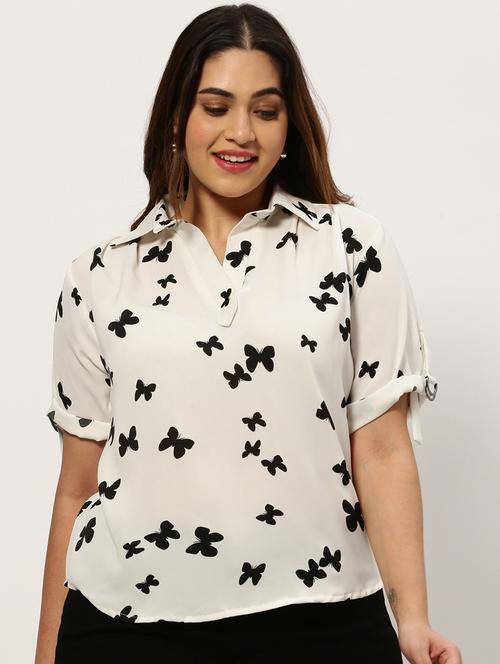 optic white printed plus top - 20325848 - Very Small Image - 1