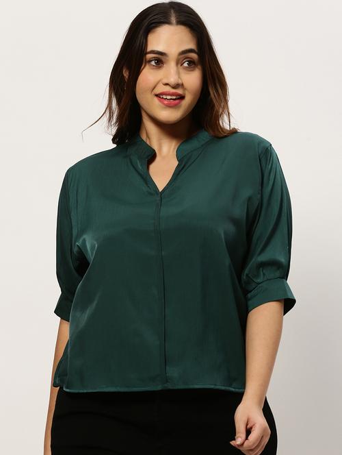 bottle green solid boxy top - 20325895 - Very Small Image - 1