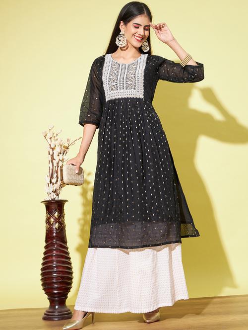 black colored a-line kurta - 20331353 - Very Small Image - 1