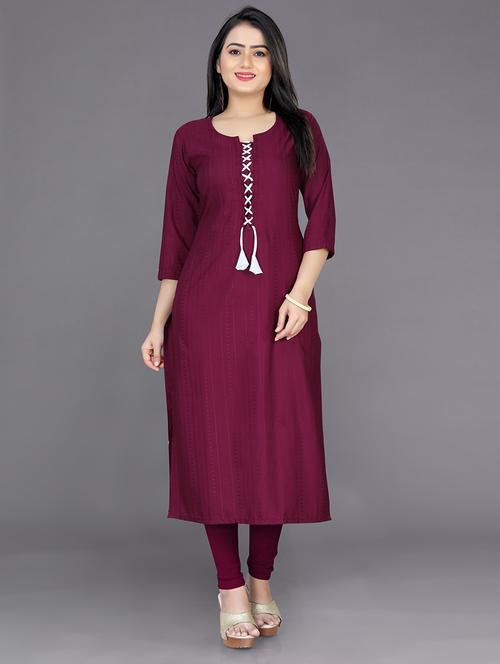 purple colored straight kurta - 20335696 -  Standard Image - 0