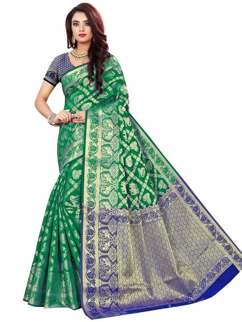 women's self design green colored saree with blouse - 20336066 -  Standard Image - 0