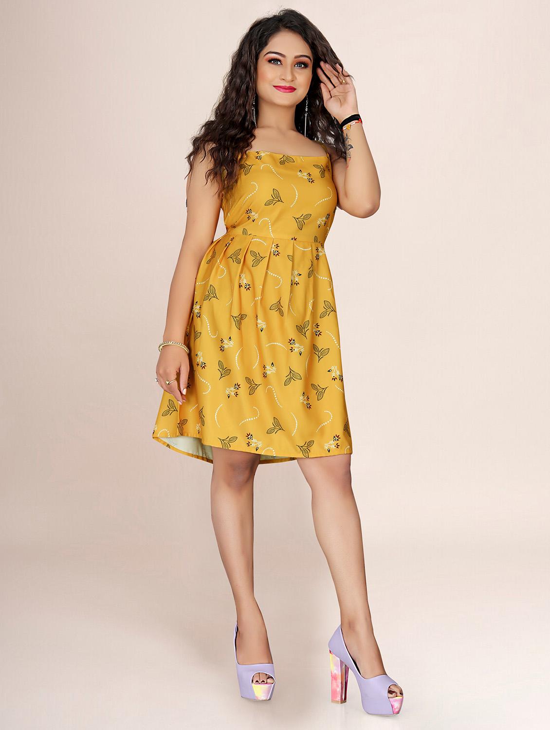 mustard floral a-line dress - 20336303 - Standard Image - 3
