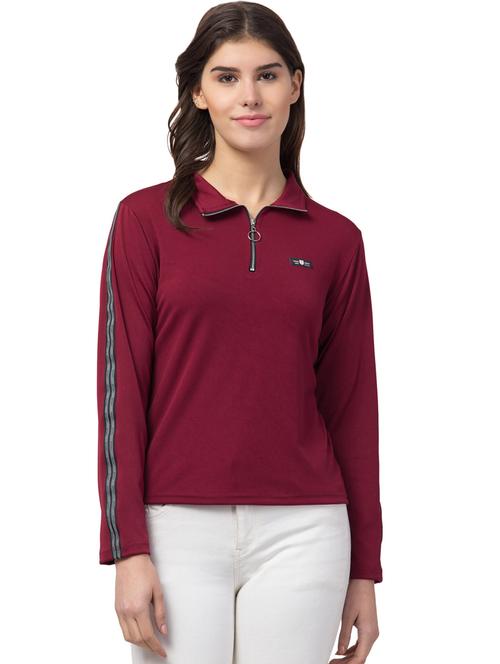 women maroon cotton blend regular top - 20340961 - Very Small Image - 1