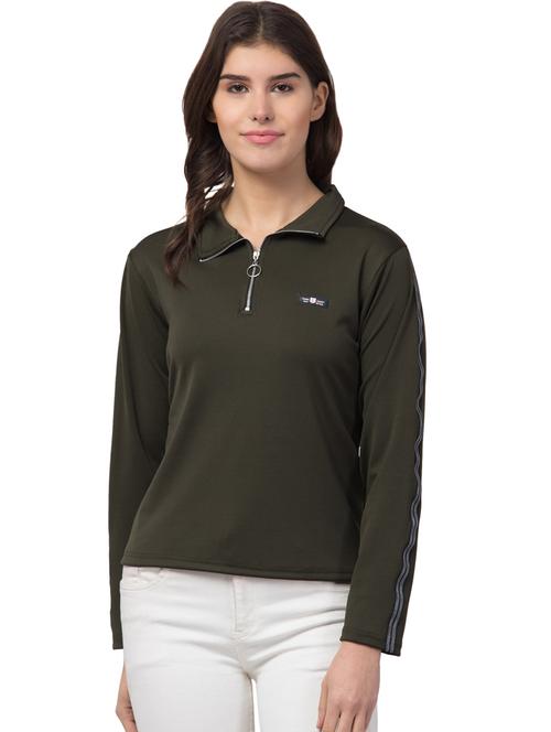 women olive green cotton blend regular top - 20340964 - Very Small Image - 1