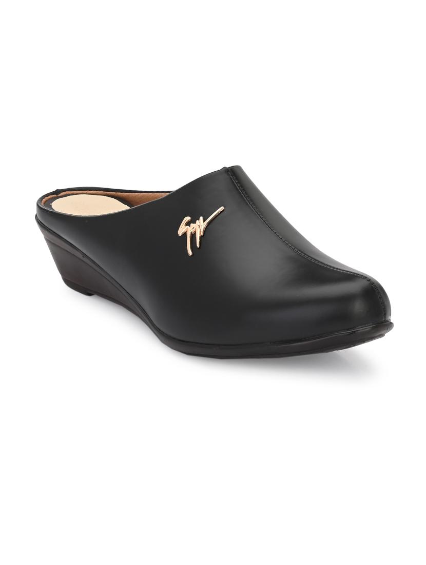 women solid black wedge heel mule - 20345141 - Zoom Image - 2