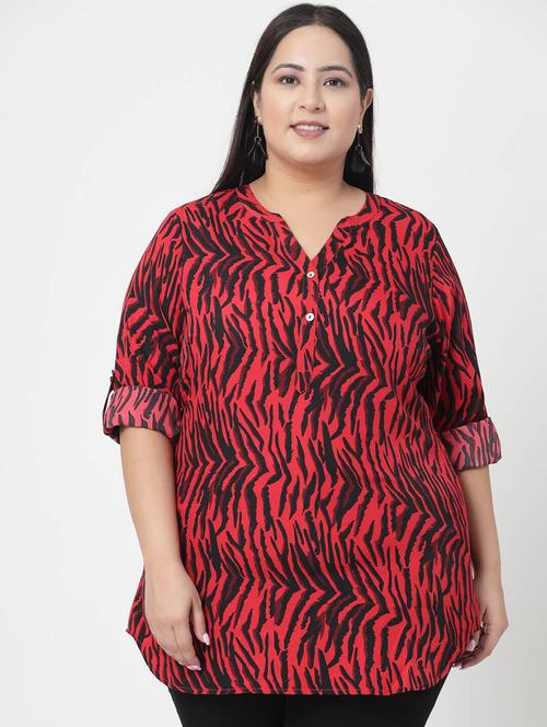 red printed plus tunic - 20352313 - Very Small Image - 1