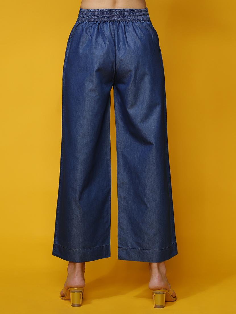 navy blue solid wide leg trouser - 20355132 - Standard Image - 3