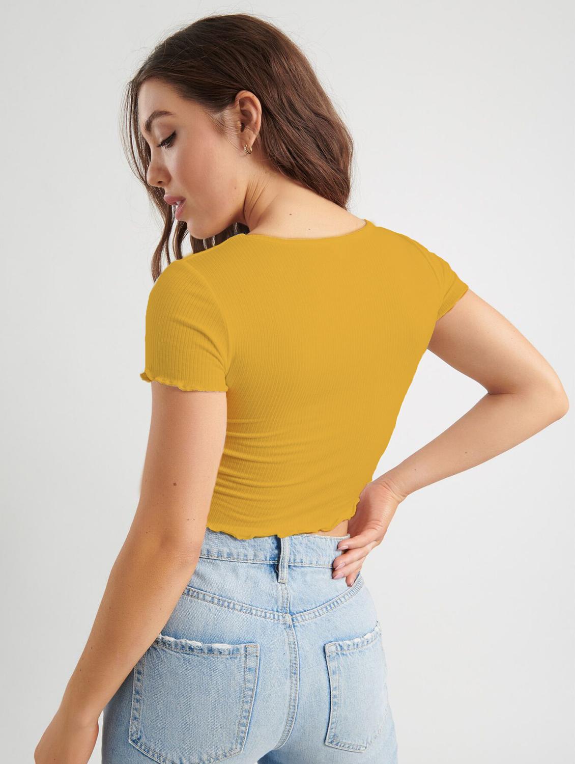 yellow solid ruched crop top - 20359980 - Standard Image - 3