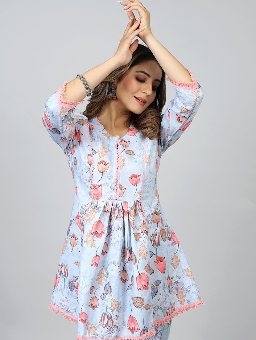 light blue floral printed co-ord set - 20369234 - Standard Image - 3