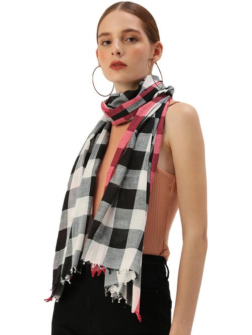 maroon bordered handwoven black checks cotton scarf - 20375953 - Very Small Image - 1