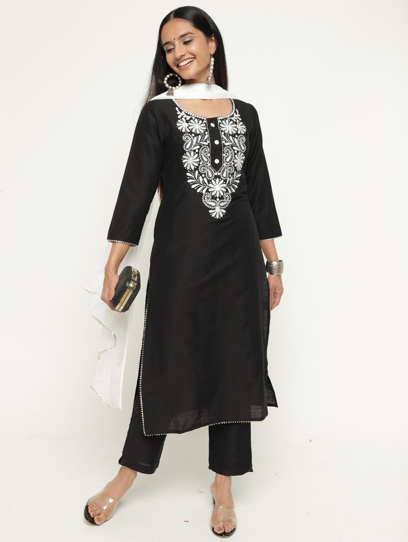 embroidered kurta pant set with dupatta 