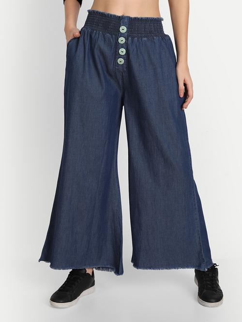 women solid mid rise wide leg demin trouser - 20386841 - Very Small Image - 1