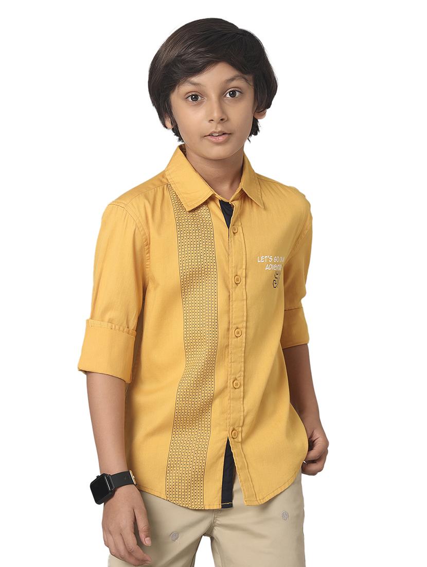 boys mellow yellow printed 100% cotton shirt