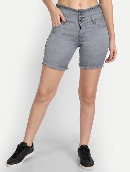 women grey denim shorts - 20386974 - Very Small Image - 1