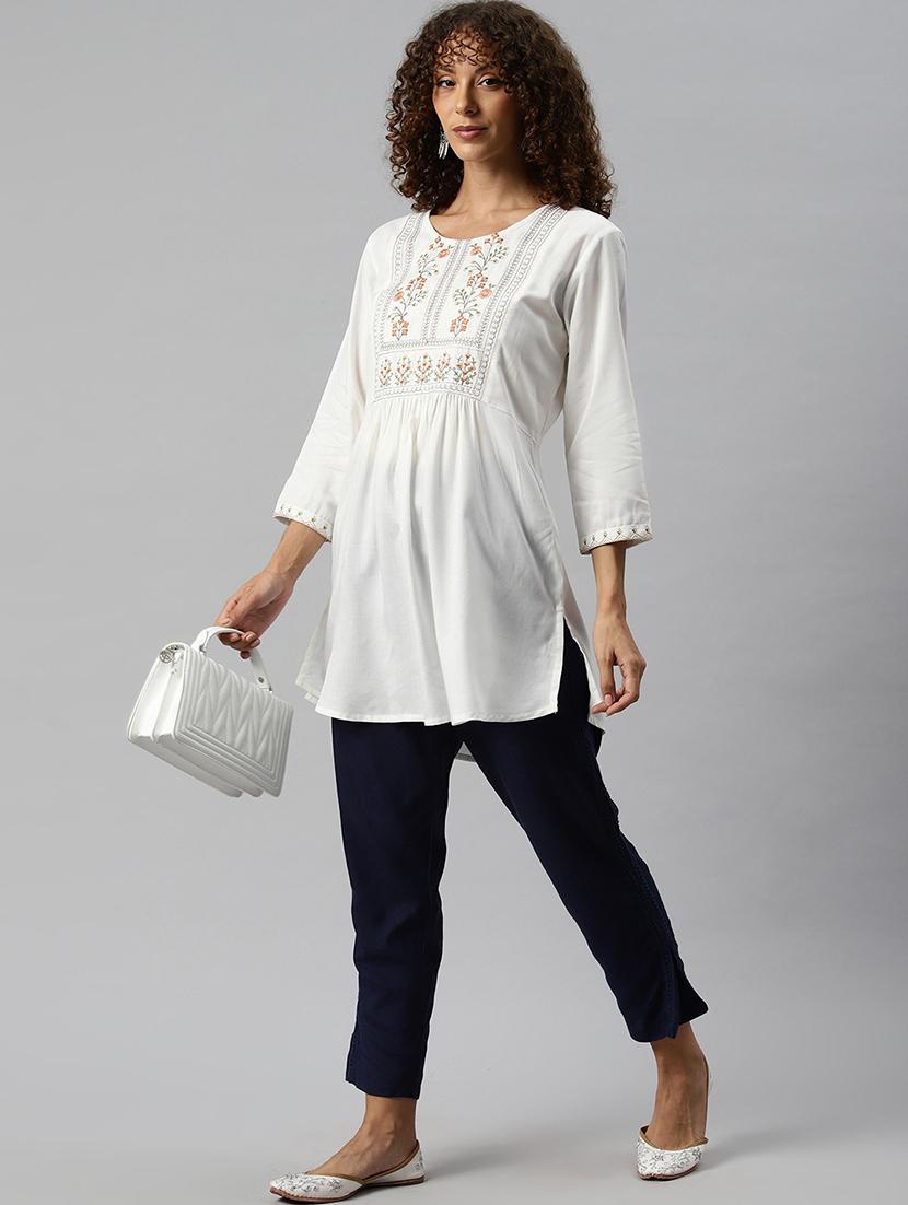 women white round neck a-line kurti - 20389537 - Standard Image - 3