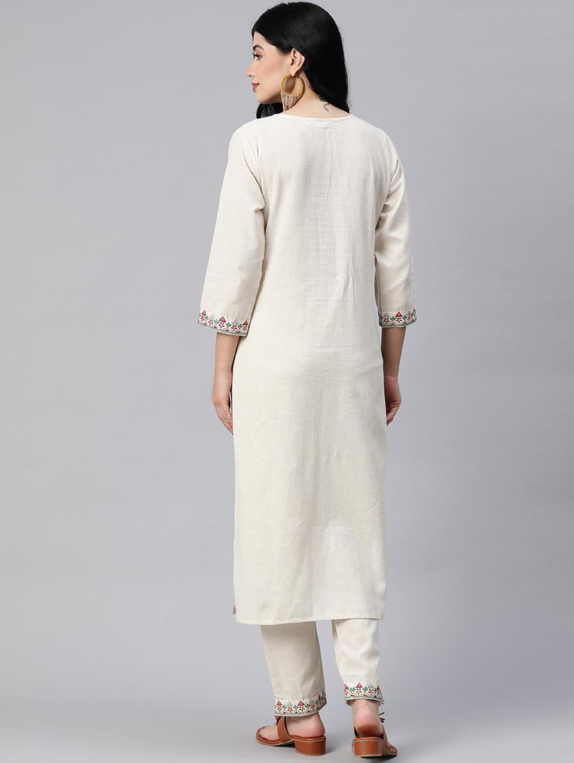 women off-white round neck kurta pant set - 20389808 - Zoom Image - 2