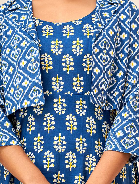 women blue round neck kurta with jacket - 20390200 - Zoom Image - 4