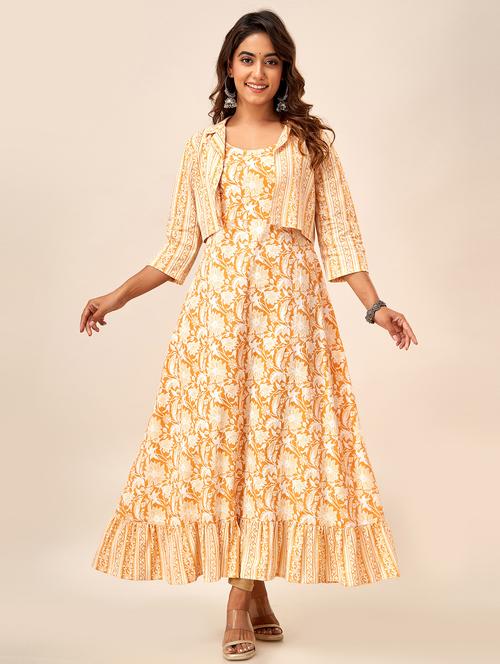 women floral printed tiered ethnic dress with jacket - 20390201 -  Standard Image - 0