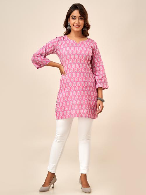 pink floral straight kurti - 20390203 - Standard Image - 0
