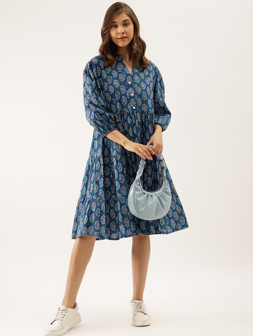 blue printed a-line dress - 20390533 - Zoom Image - 3