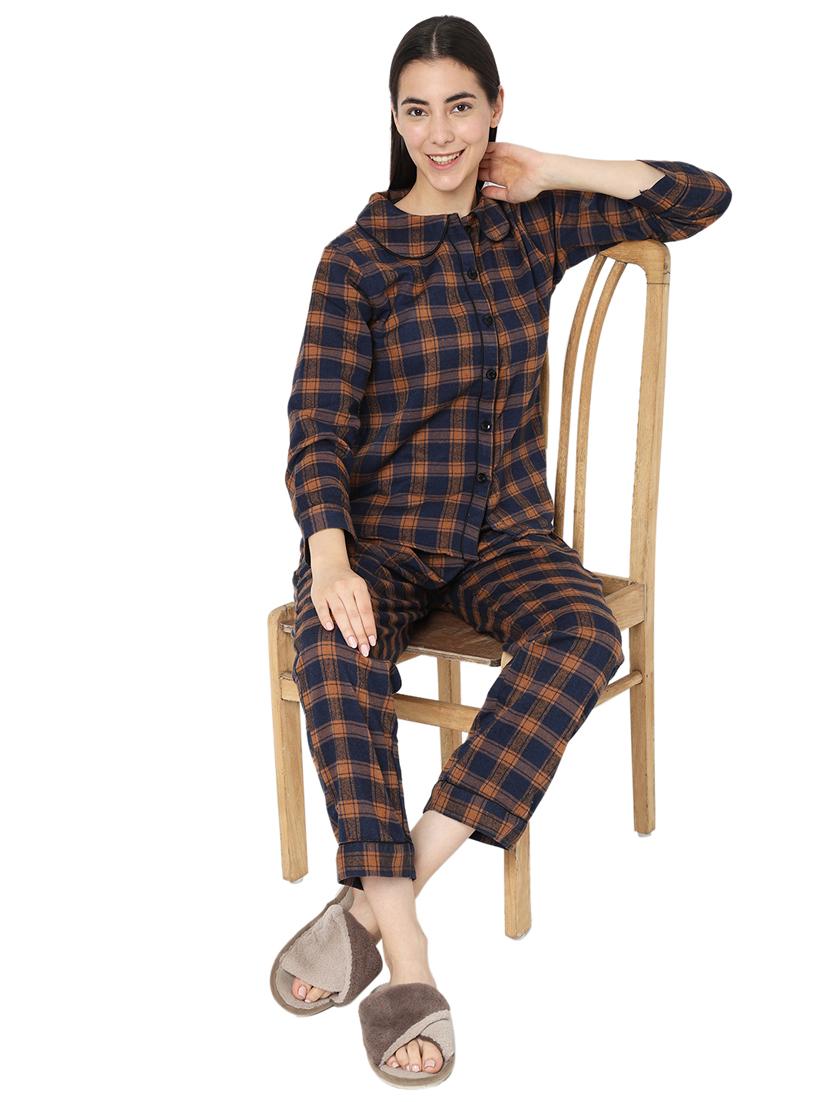 women multi color checkered cotton nightwear pyjama set - 20396662 - Standard Image - 4