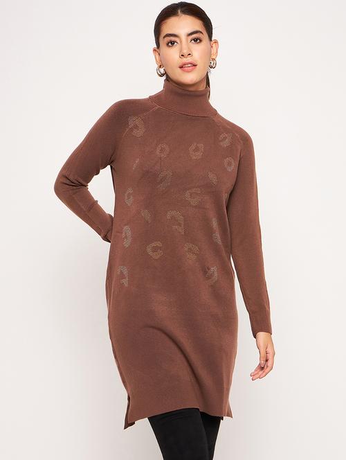 brown embellished high neck shift dress - 20407029 - Very Small Image - 1