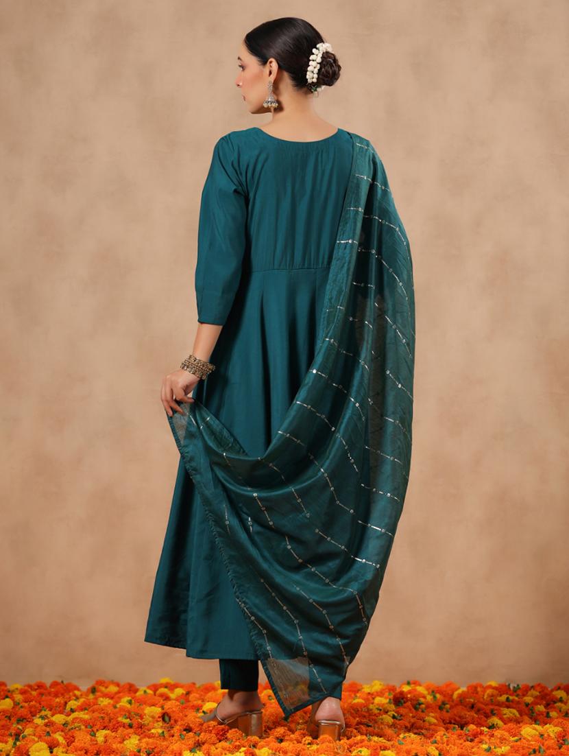 women teal round neck kurta pant set with dupatta - 20419140 - Zoom Image - 2