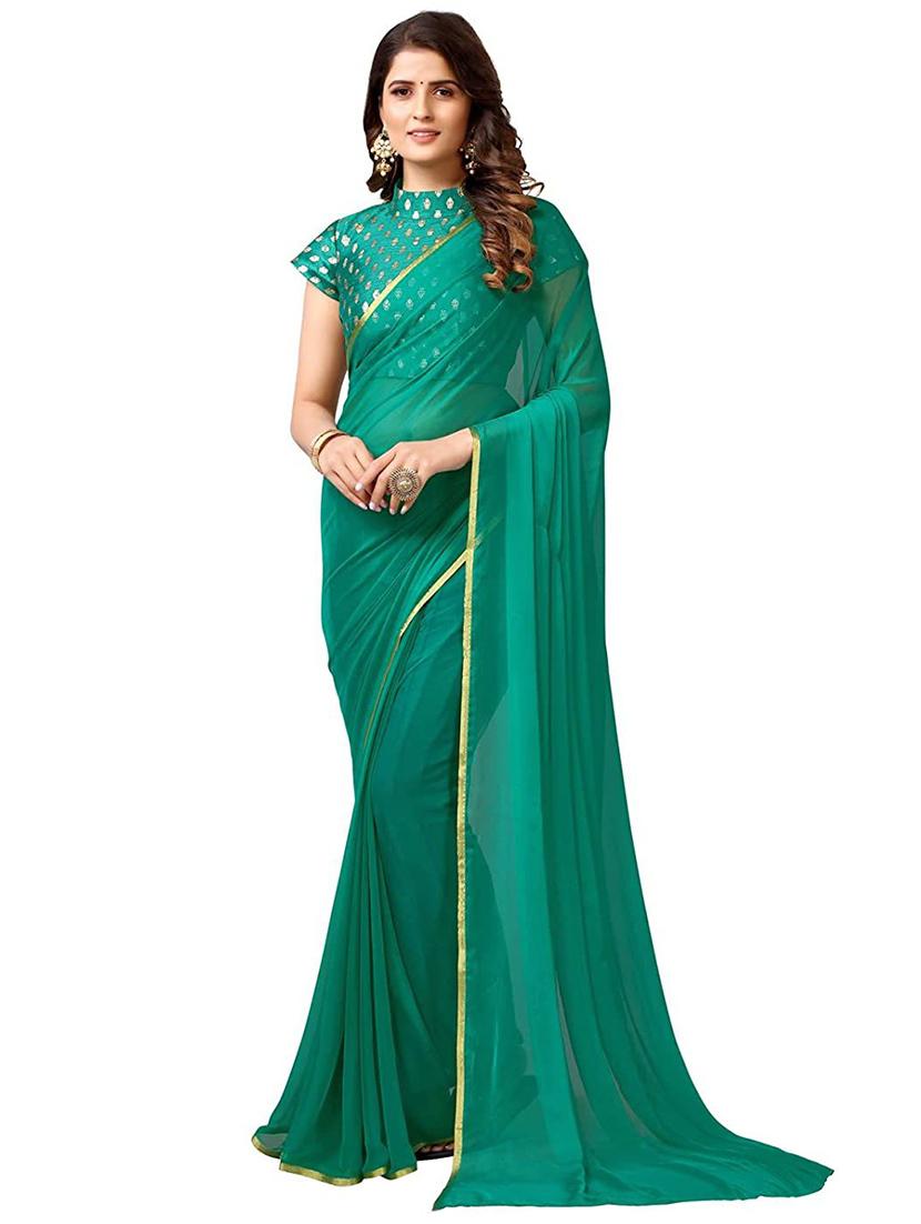 women's bordered sea green colored saree with blouse - 20423076 - Zoom Image - 0