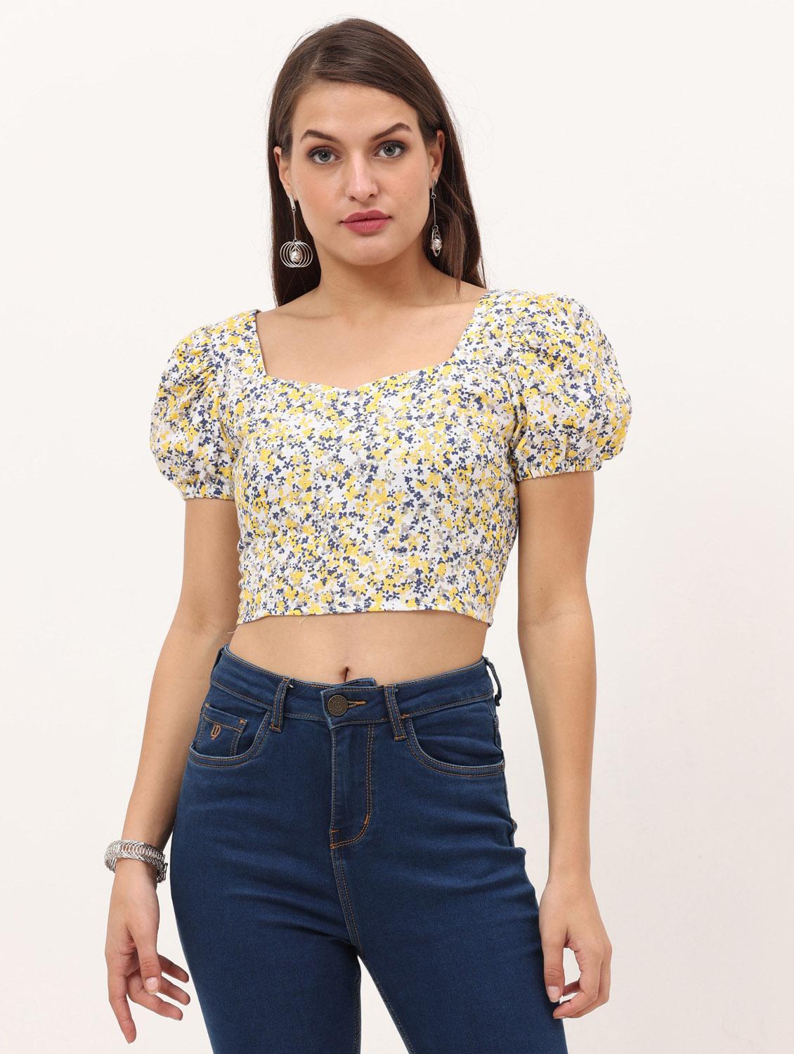 women's multi colored puff sleeve crop top - 20445651 -  Zoom Image - 0