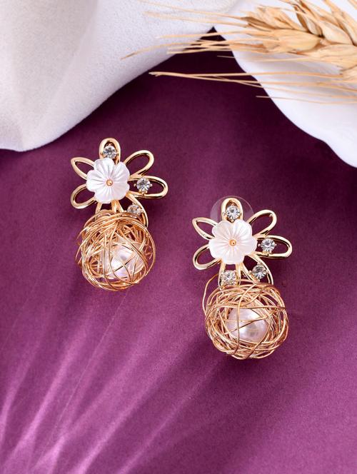 voj women gold plated flower peral studs earring - 20451427 - Standard Image - 0