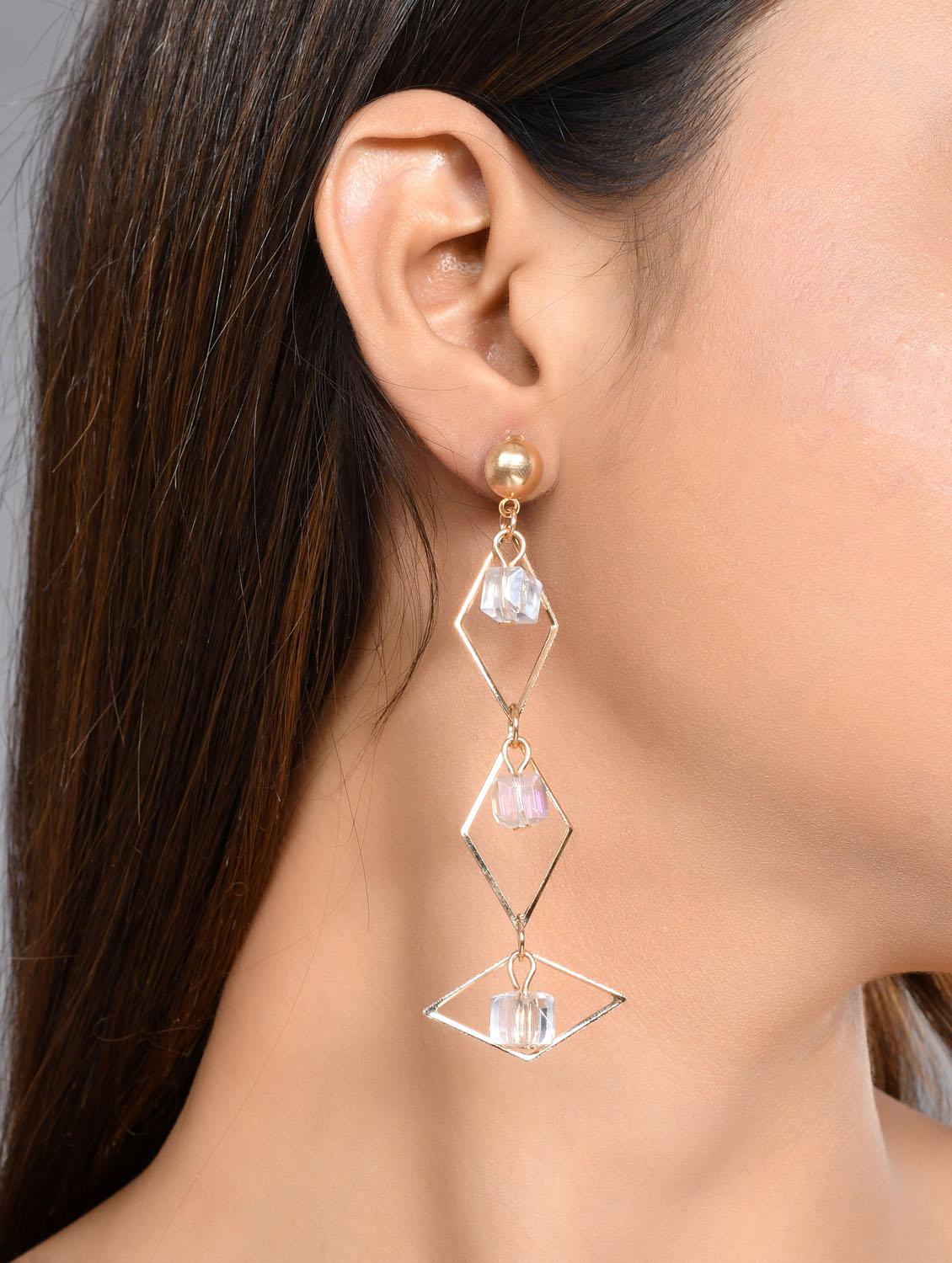 voj women gold plated flower beads drop studs earring - 20451429 - Standard Image - 2